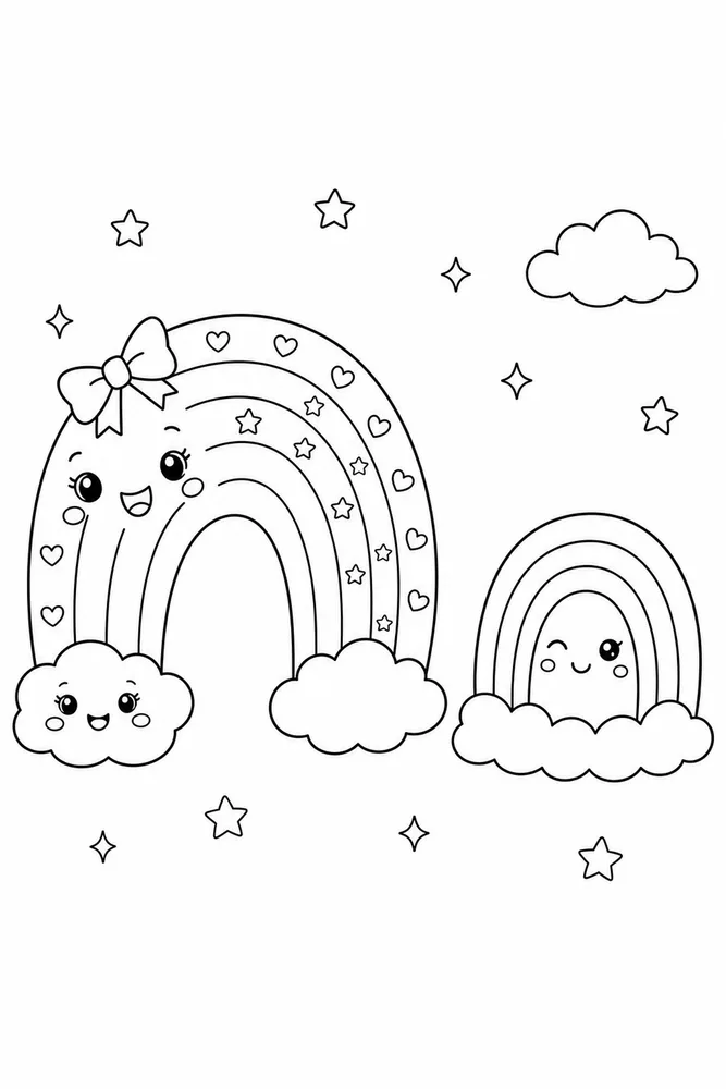 Cute Rainbow Cute rainbow family scene coloring page