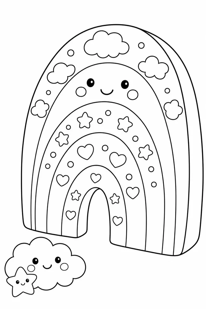 Cute Rainbow Coloring Pages preview: Cute Rainbow Cute rainbow front portrait coloring page