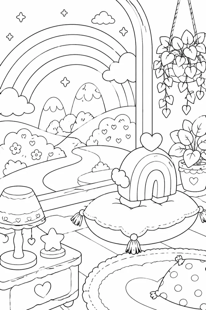 Cute Rainbow Cute rainbow habitat background coloring page