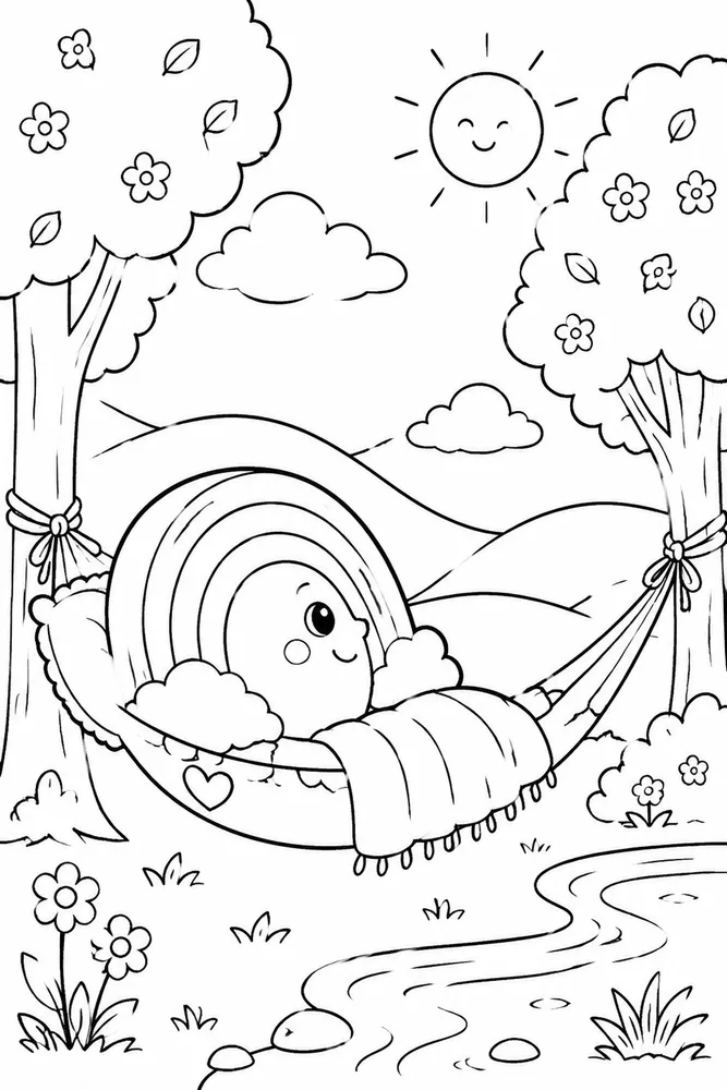 Cute Rainbow Cute rainbow simple scene coloring page