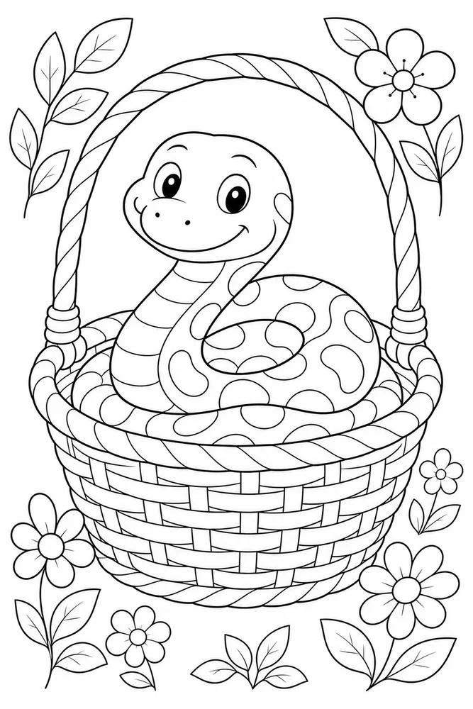 Cute Snake Snake Cozy Basket coloring page