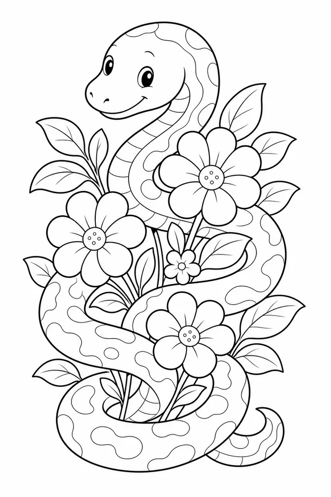 Cute Snake Coloring Pages preview: Cute Snake Snake Flower Coil coloring page