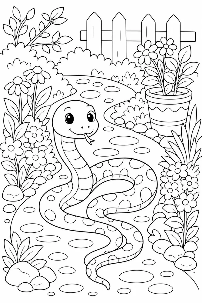 Cute Snake Snake Garden Path coloring page