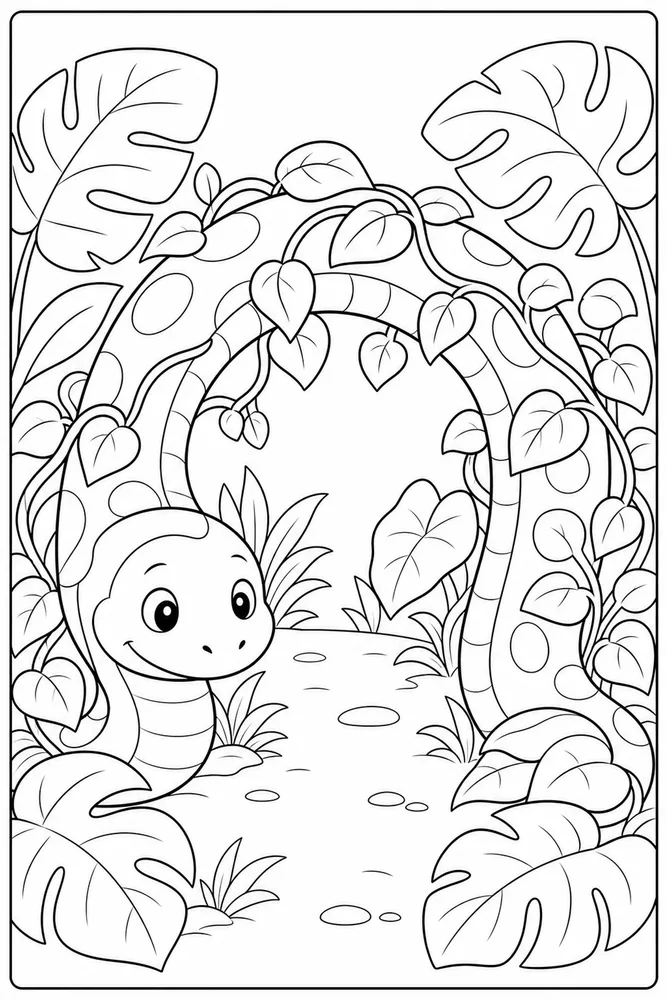 Cute Snake Snake Leaf Tunnel coloring page