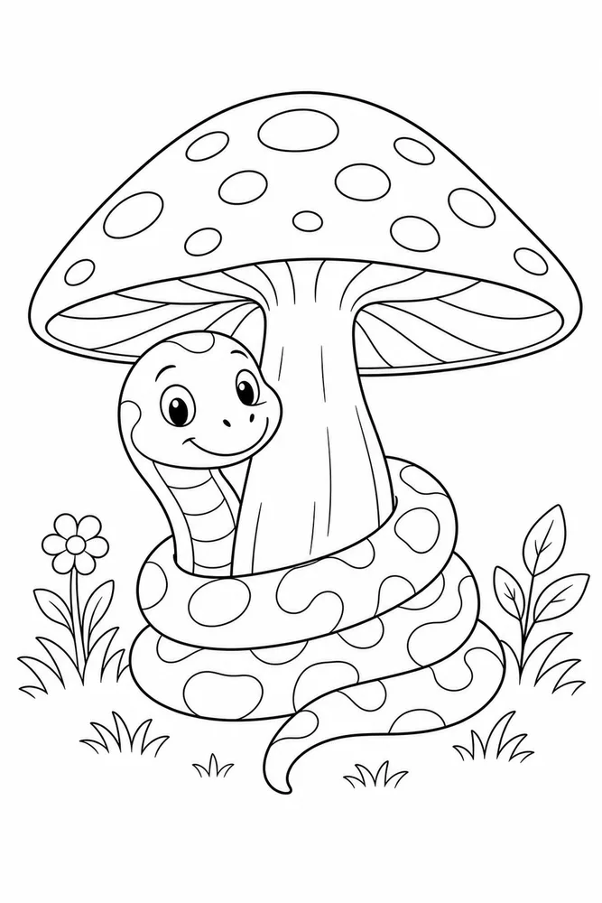Cute Snake Snake Mushroom Shade coloring page