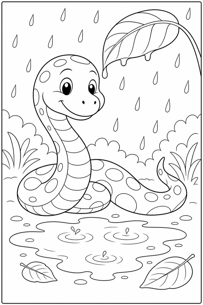 Cute Snake Snake Rain Puddle coloring page
