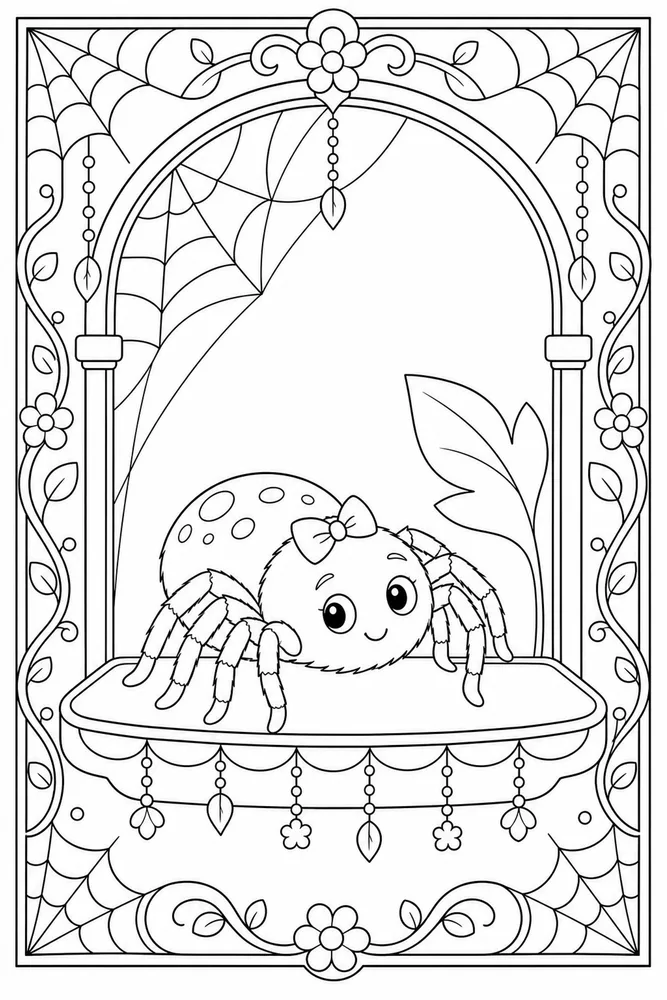 Cute Spider Cute spider decorative border coloring page