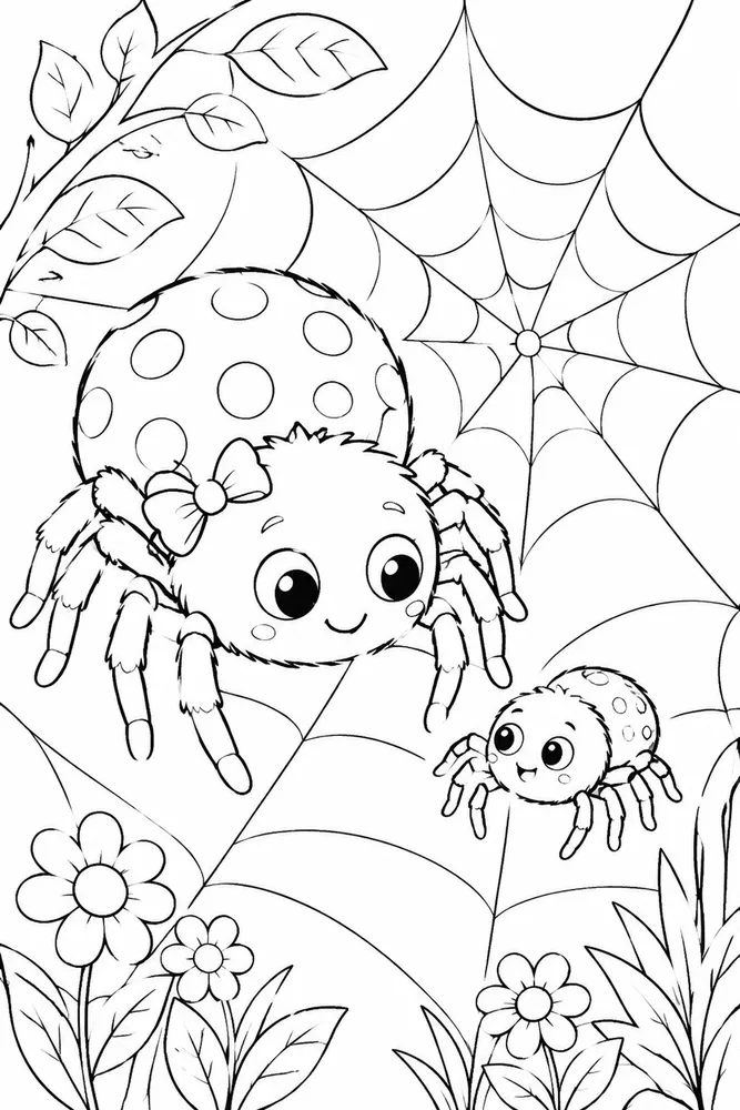 Cute Spider Cute spider family scene coloring page
