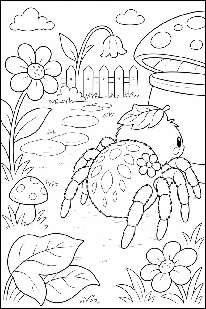 Cute Spider Cute spider garden setting coloring page