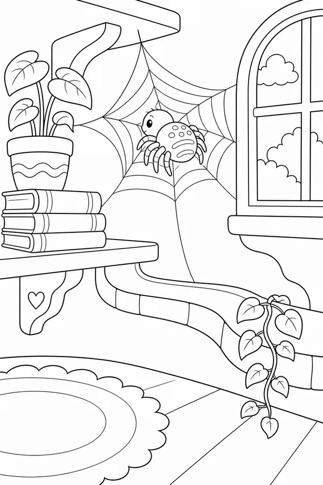 Cute Spider Cute spider habitat background coloring page
