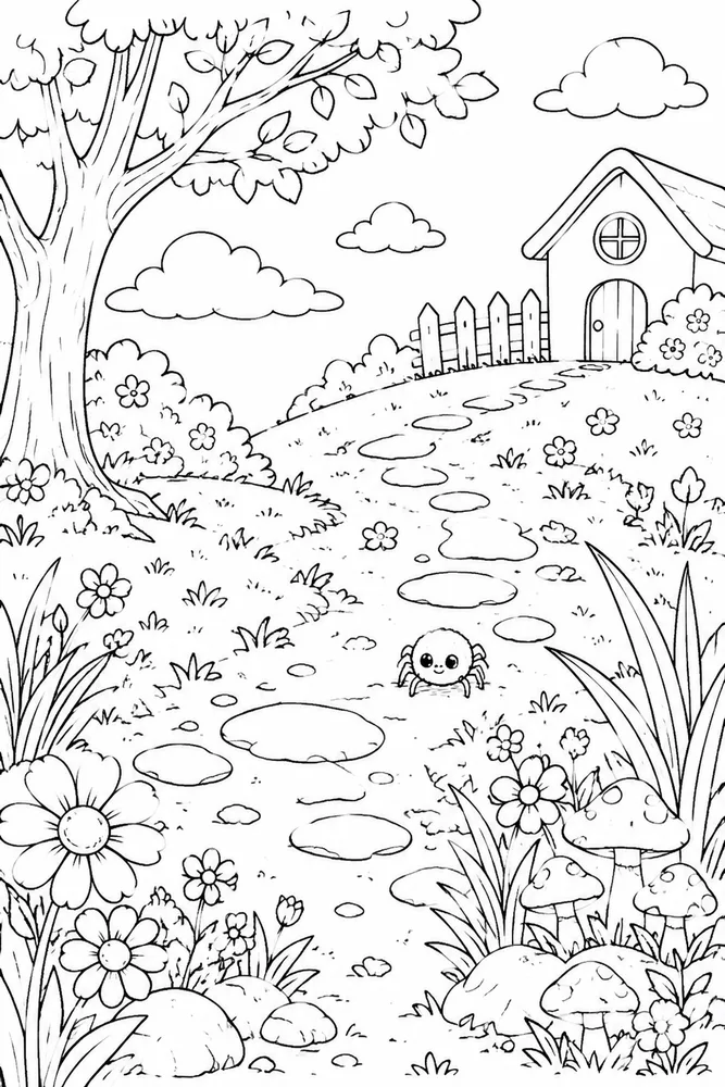 Cute Spider Cute spider outdoor path coloring page