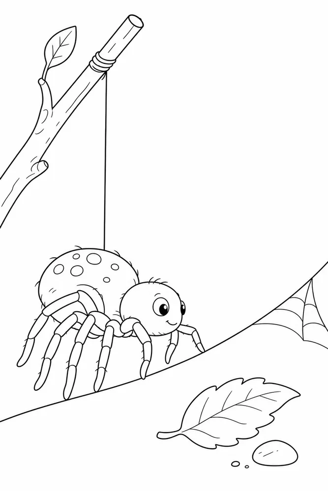 Cute Spider Cute spider simple scene coloring page