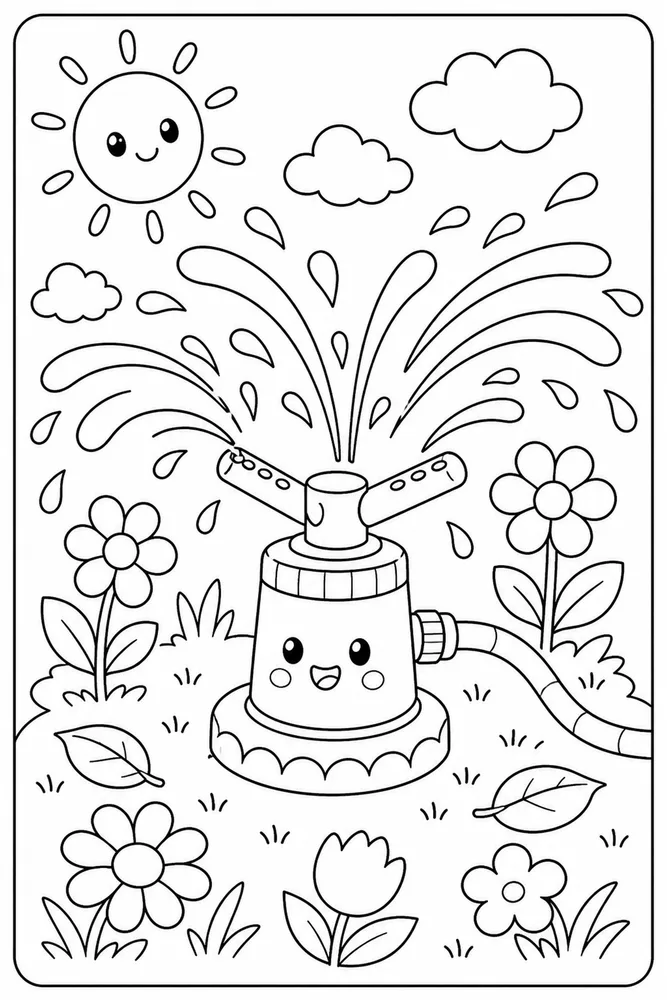 Cute Summer Garden Sprinkler coloring page