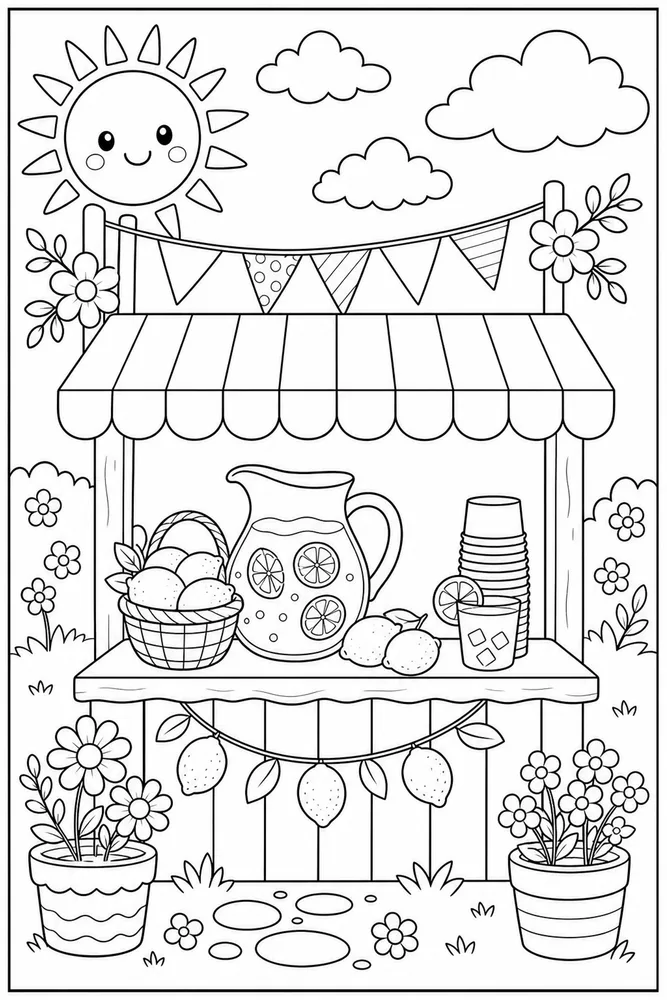 Cute Summer Lemonade Stand Without Words coloring page