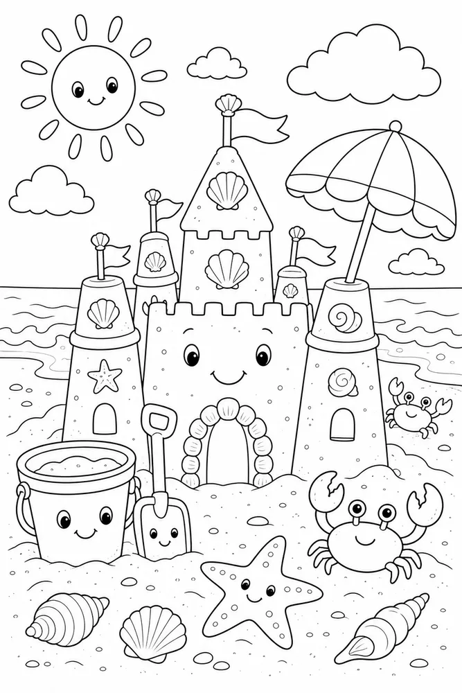 Cute Summer Sandcastle Beach coloring page
