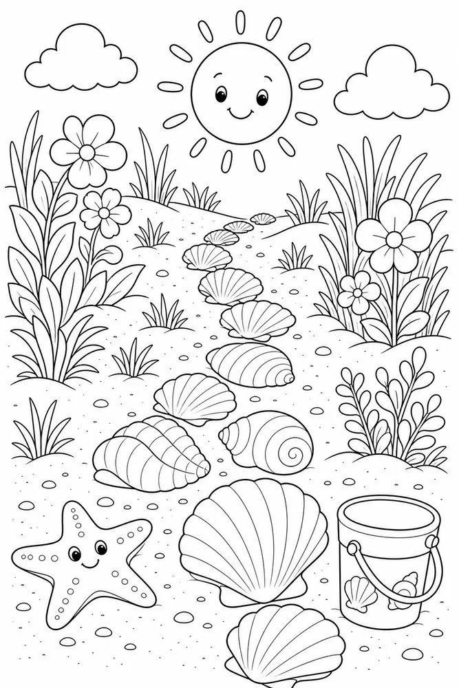 Cute Summer Seashell Path coloring page