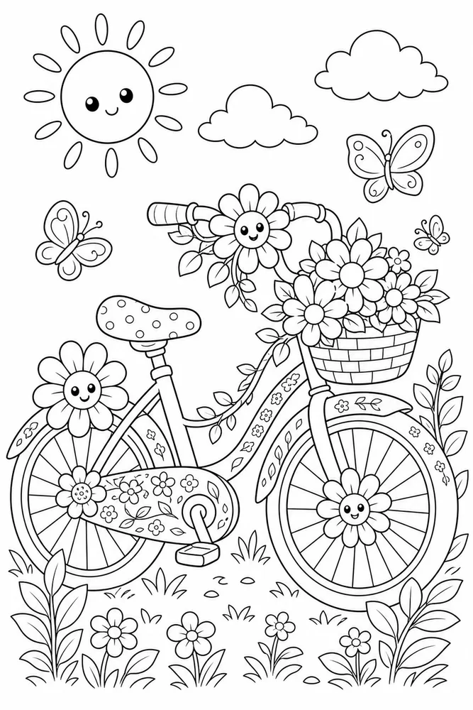 Cute Summer Summer Flower Bike coloring page