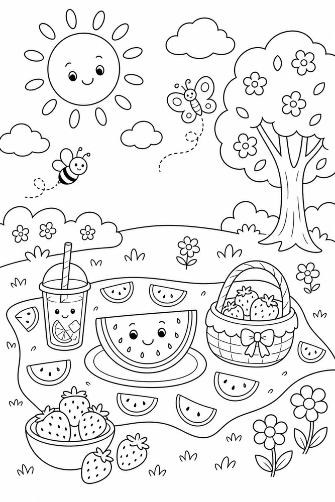 Cute Summer Watermelon Blanket coloring page