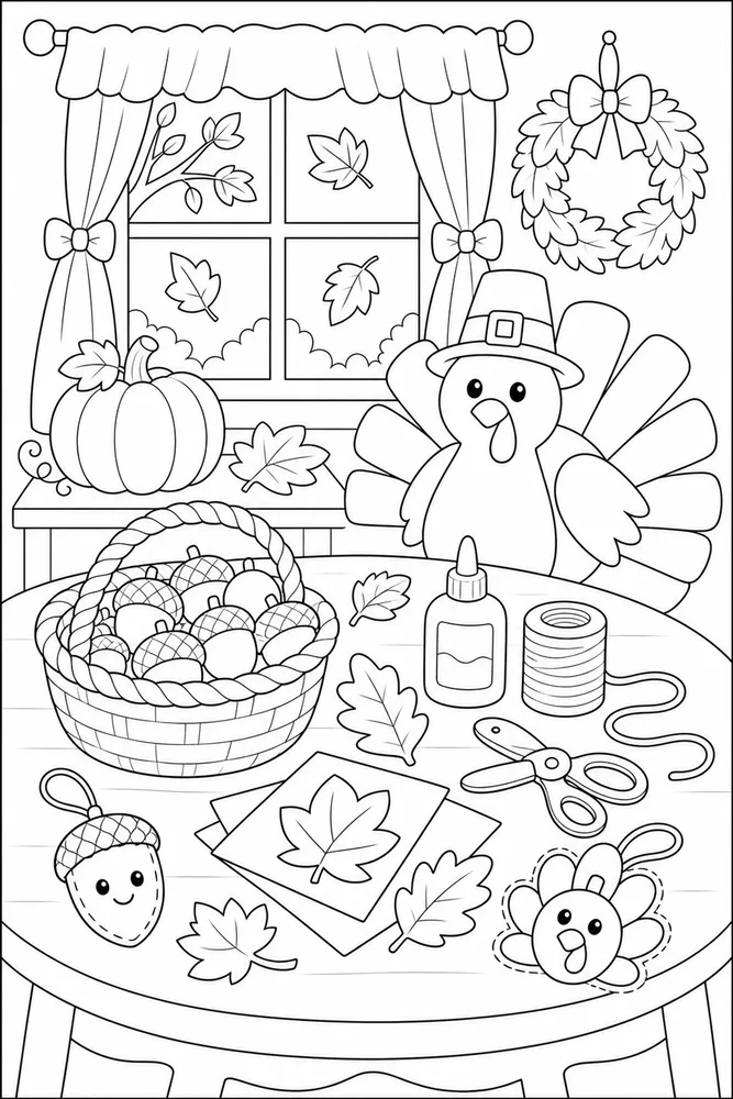 Cute Thanksgiving Acorn Craft Table coloring page