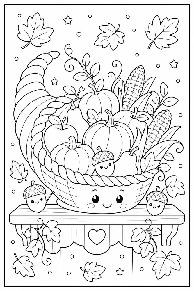 Cute Thanksgiving Cornucopia Shelf coloring page