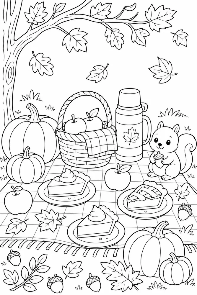 Cute Thanksgiving Fall Picnic Blanket coloring page
