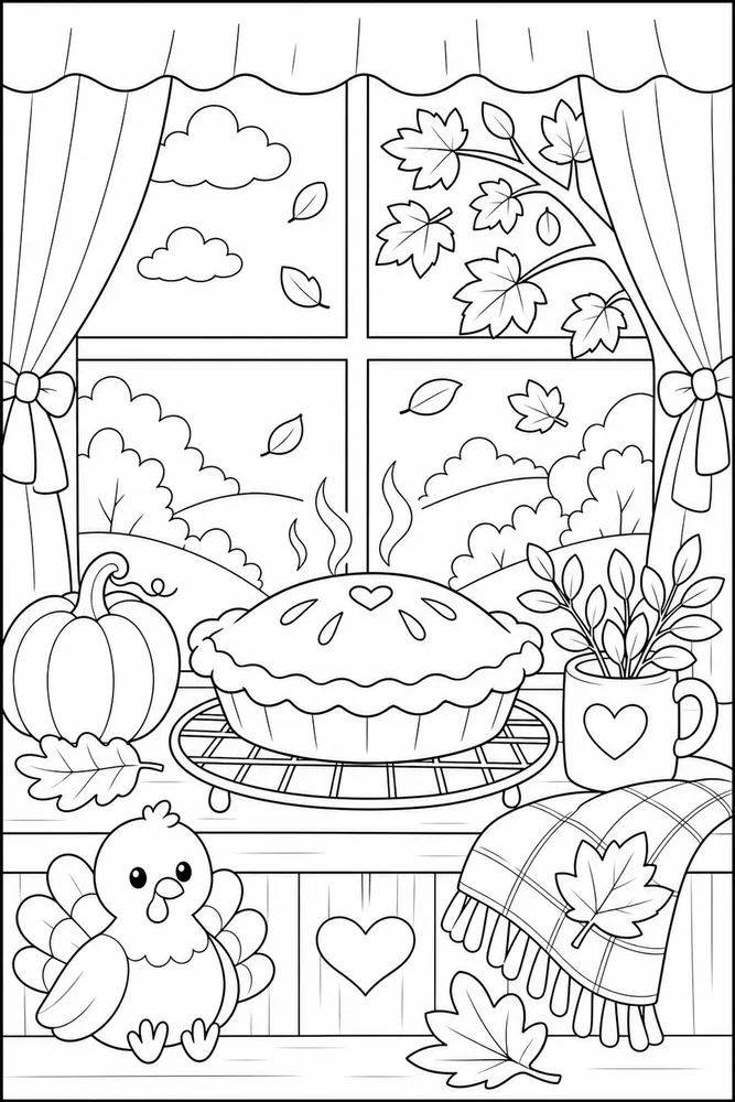Cute Thanksgiving Pie Cooling Window coloring page