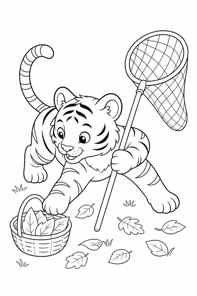 Cute Tiger Cute tiger activity scene coloring page