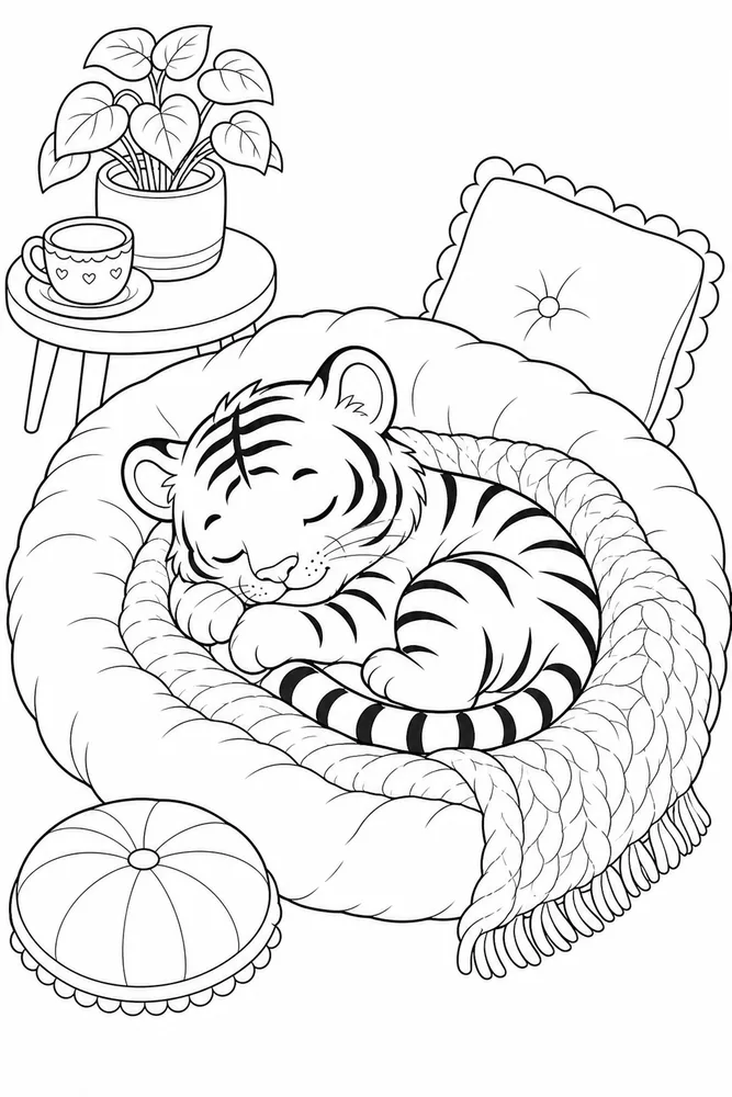 Cute Tiger Cute tiger cozy indoor moment coloring page