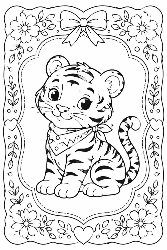 Cute Tiger Cute tiger decorative border coloring page