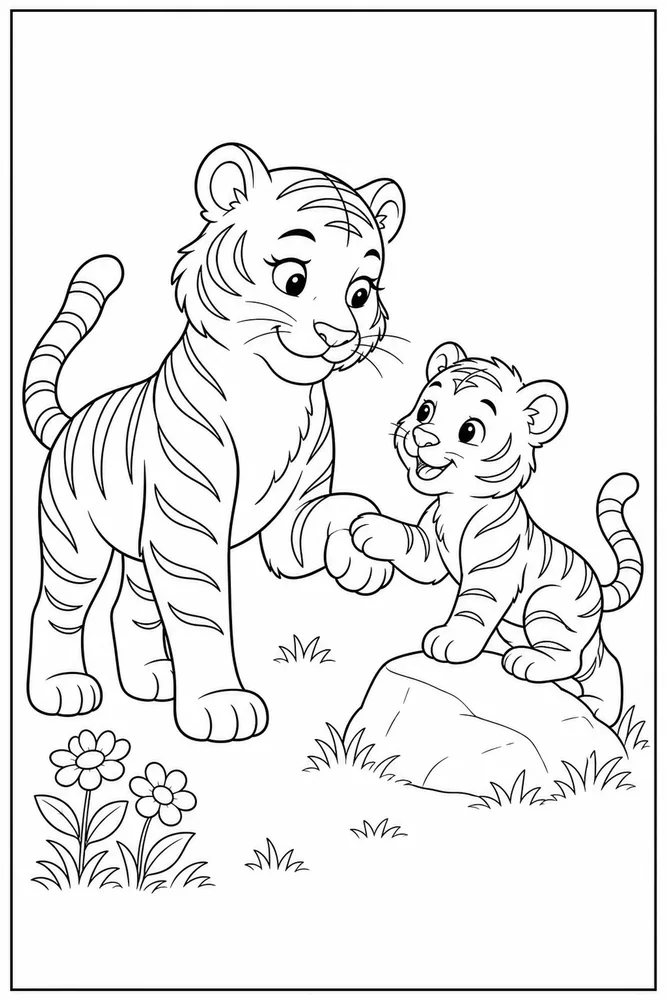 Cute Tiger Cute tiger family scene coloring page