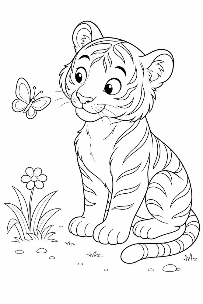 Cute Tiger Coloring Pages preview: Cute Tiger Cute tiger front portrait coloring page