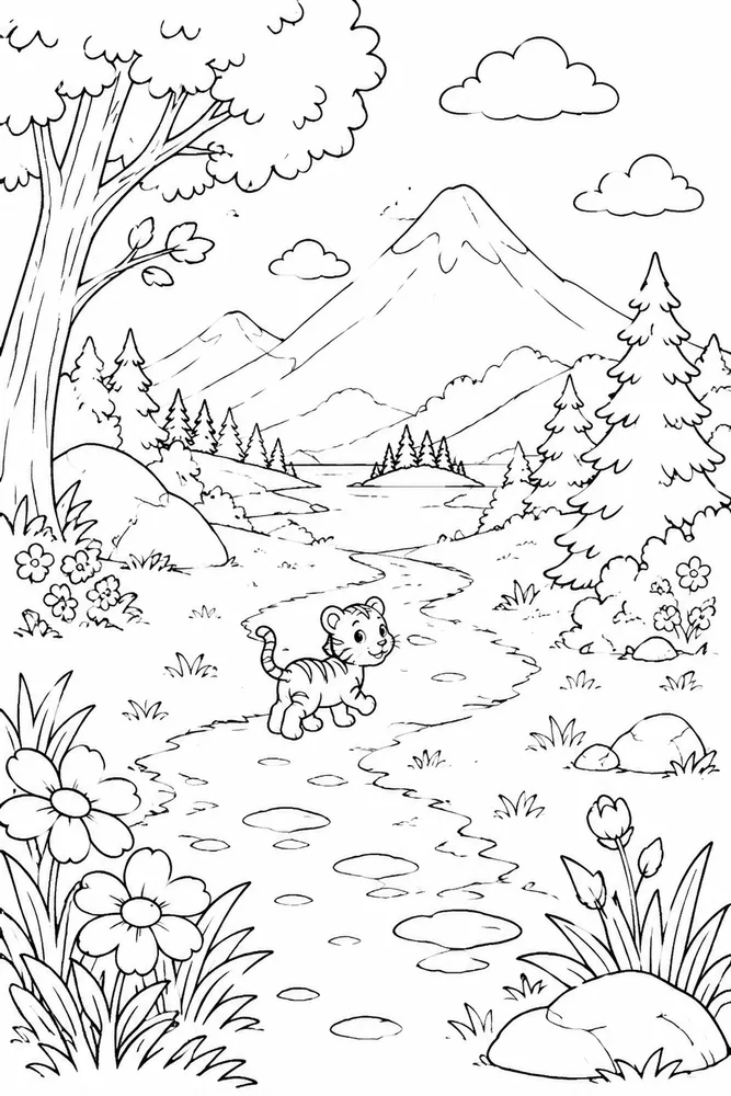 Cute Tiger Cute tiger outdoor path coloring page