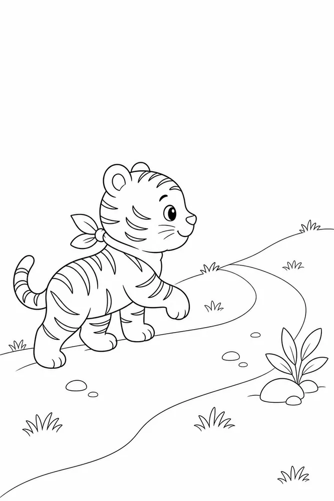 Cute Tiger Cute tiger simple scene coloring page