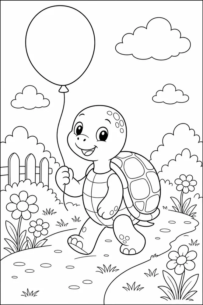 Cute Turtle Turtle Balloon Stroll coloring page