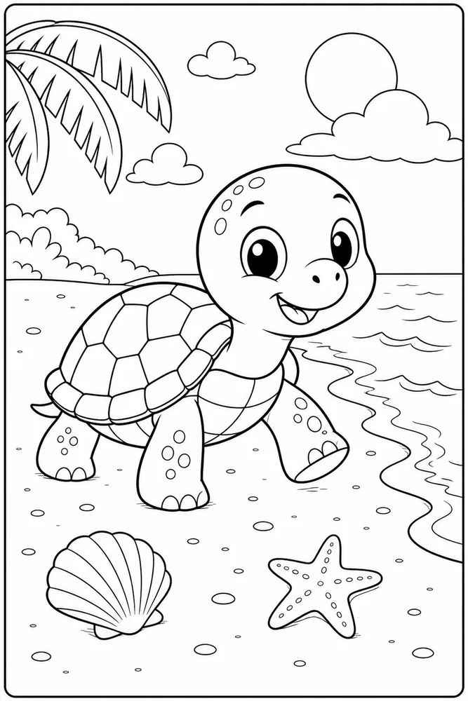 Cute Turtle Turtle Beach Walk coloring page