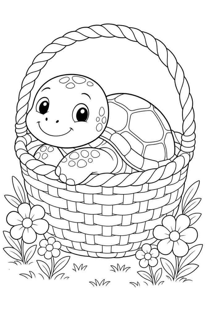 Cute Turtle Turtle Cozy Basket coloring page