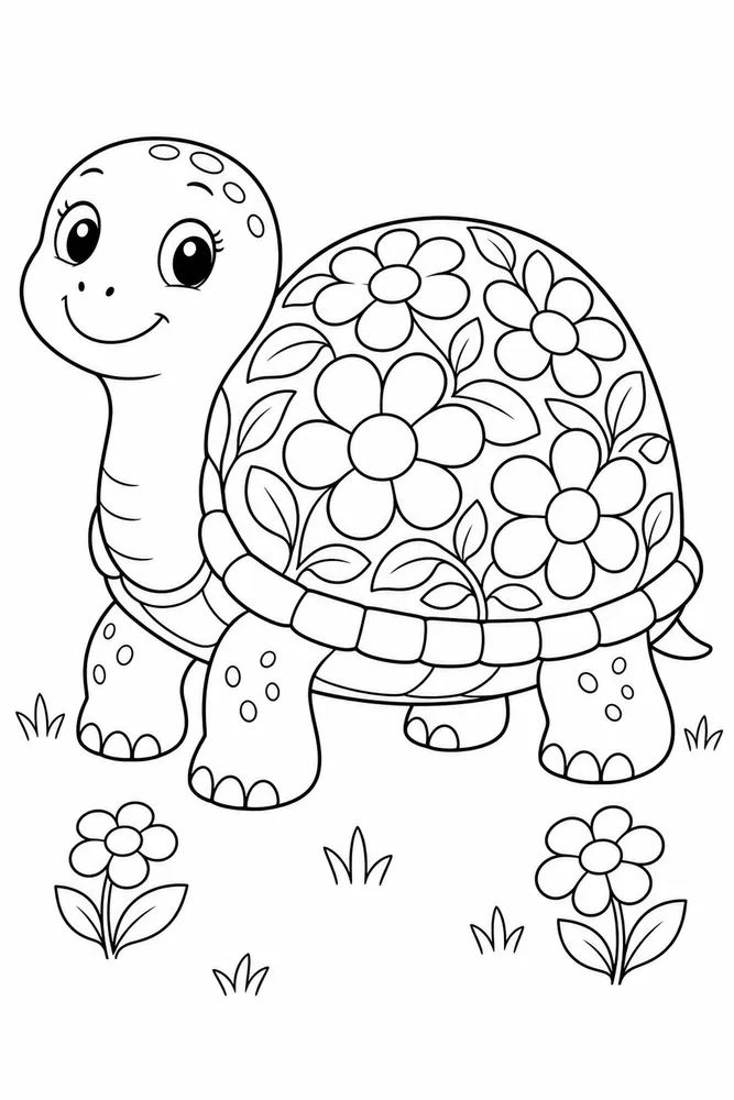 Cute Turtle Coloring Pages preview: Cute Turtle Turtle Flower Shell coloring page