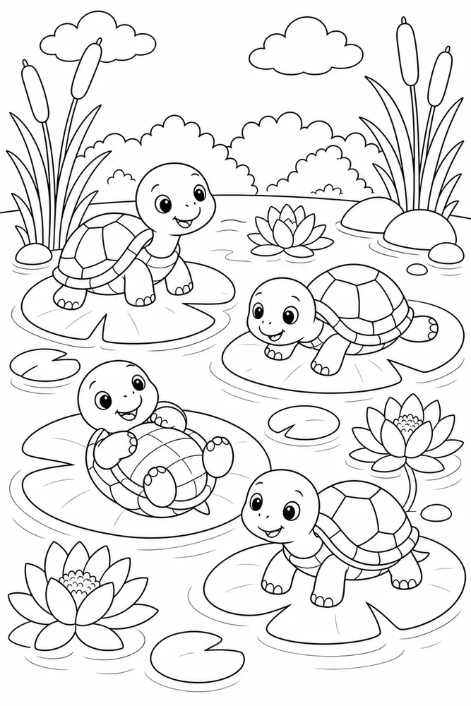 Cute Turtle Turtle Lily Pad Friends coloring page