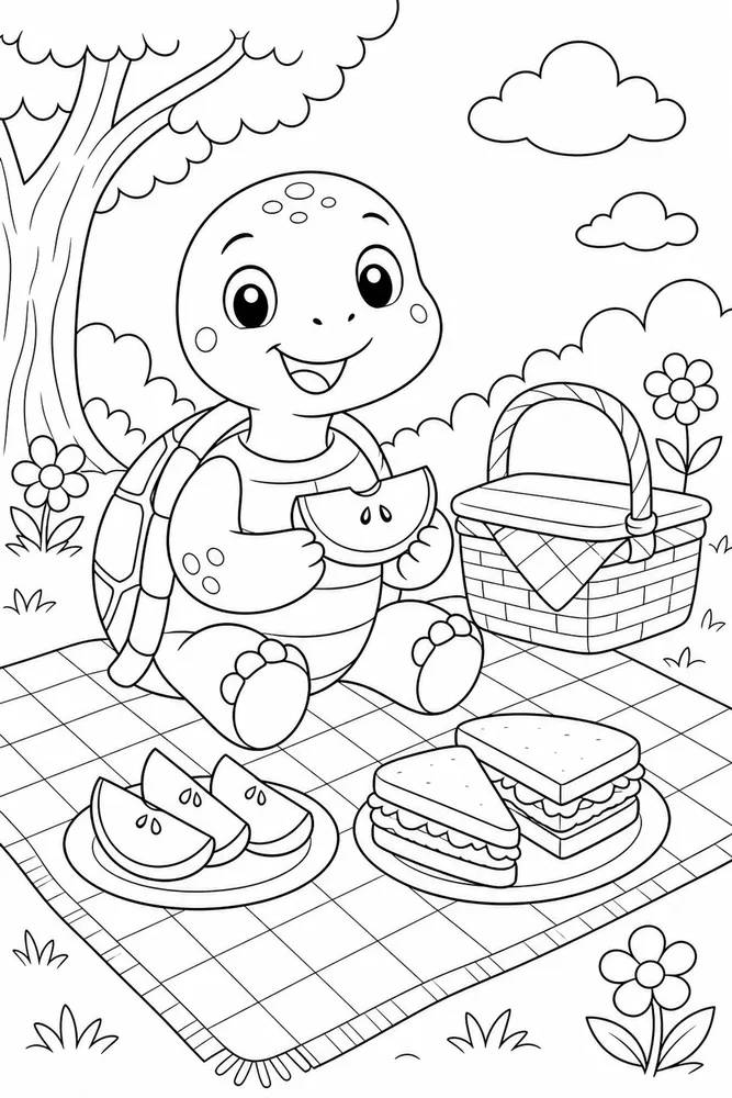 Cute Turtle Turtle Picnic Blanket coloring page