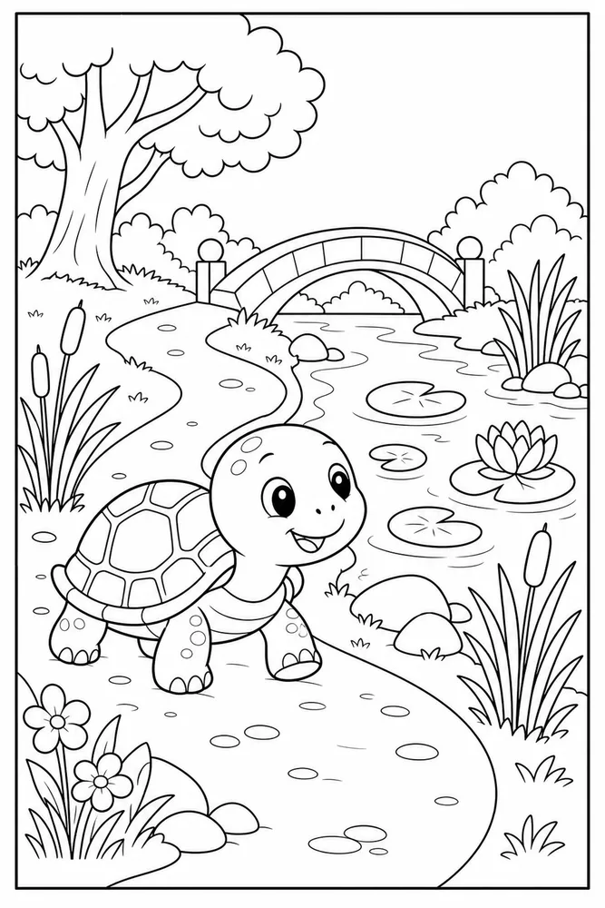 Cute Turtle Turtle Pond Path coloring page