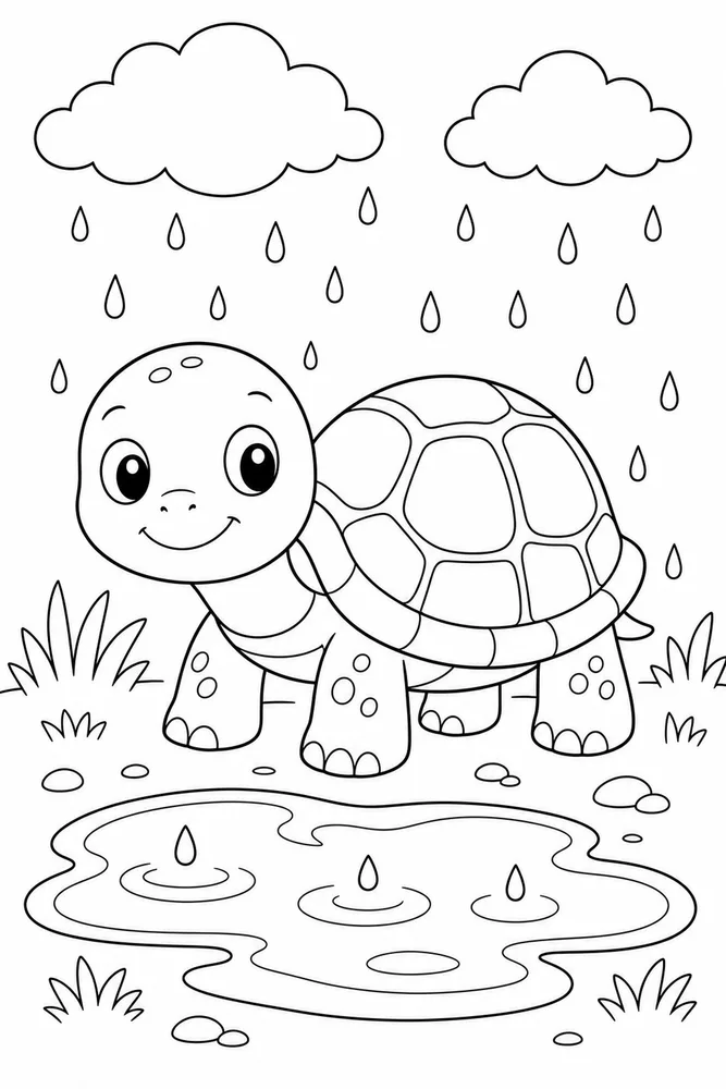 Cute Turtle Turtle Rain Puddle coloring page
