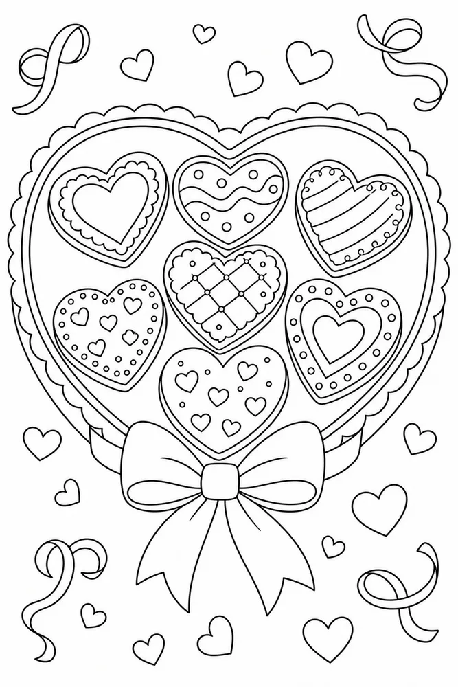 Cute Valentine Heart Cookie Tray coloring page