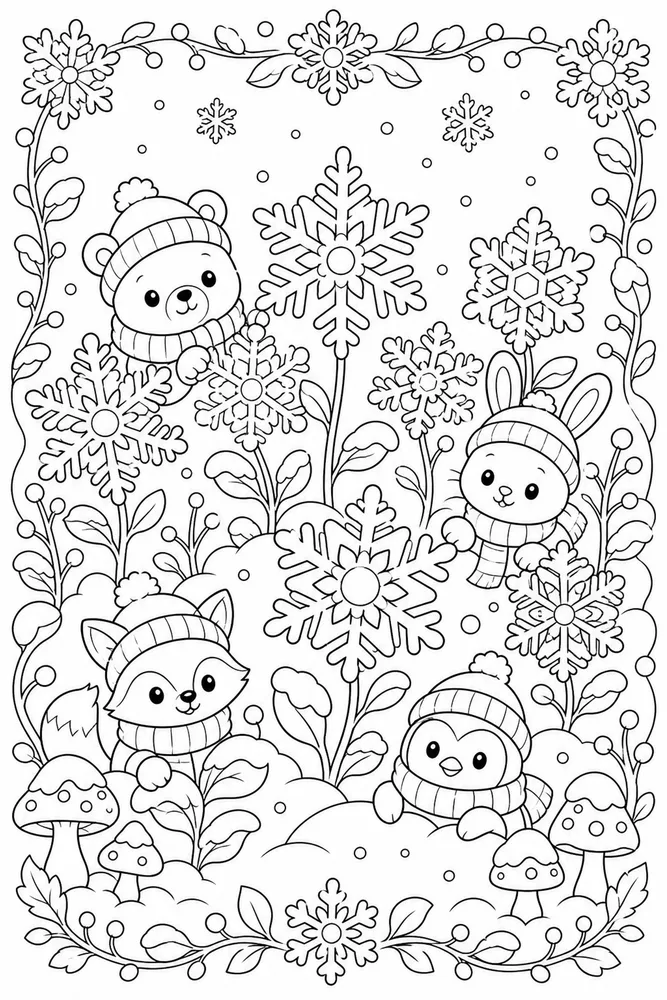 Cute Winter Snowflake Garden coloring page