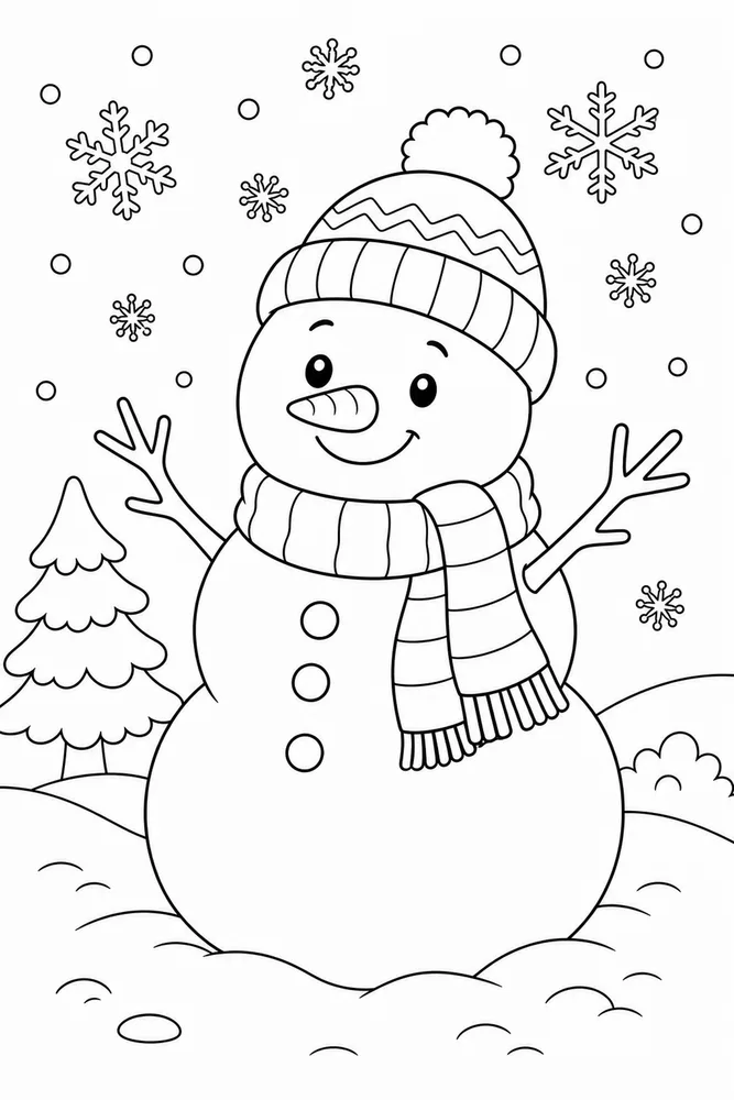 Cute Winter Snowman Friend Without Text coloring page