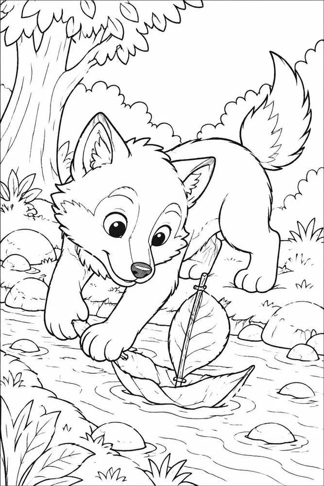 Cute Wolf Cute wolf activity scene coloring page