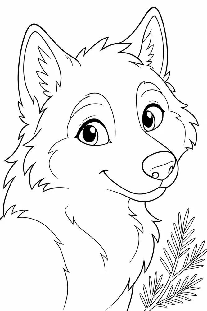 Cute Wolf Cute wolf close up detail coloring page