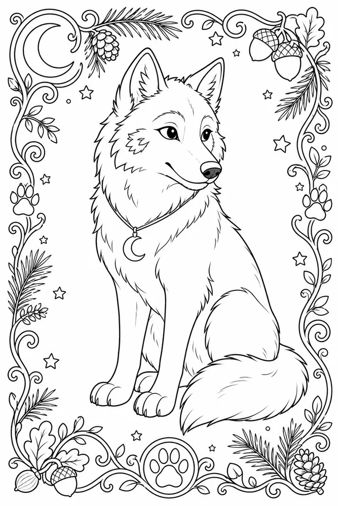 Cute Wolf Cute wolf decorative border coloring page