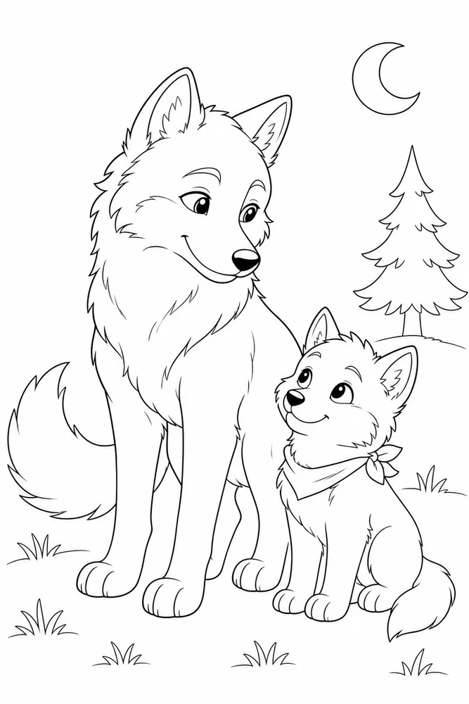 Cute Wolf Cute wolf family scene coloring page