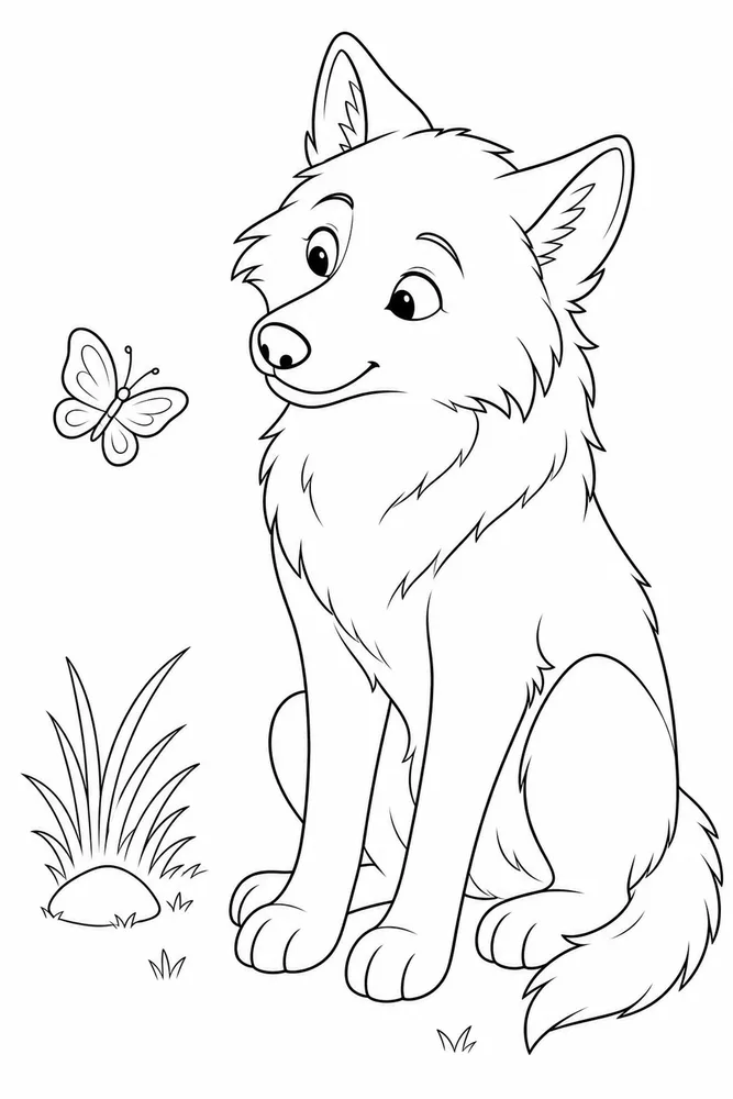 Cute Wolf Coloring Pages preview: Cute Wolf Cute wolf front portrait coloring page