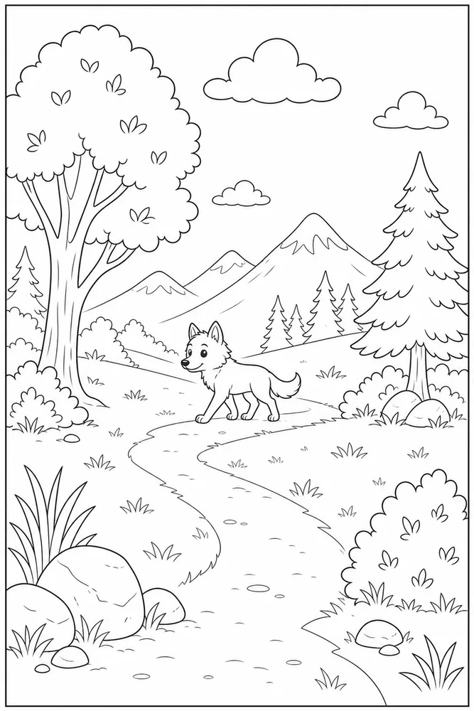 Cute Wolf Cute wolf outdoor path coloring page